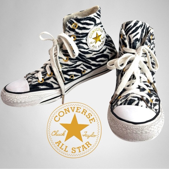 Converse Black and White Fuzzy Zebra High-Tops - Picture 1 of 8
